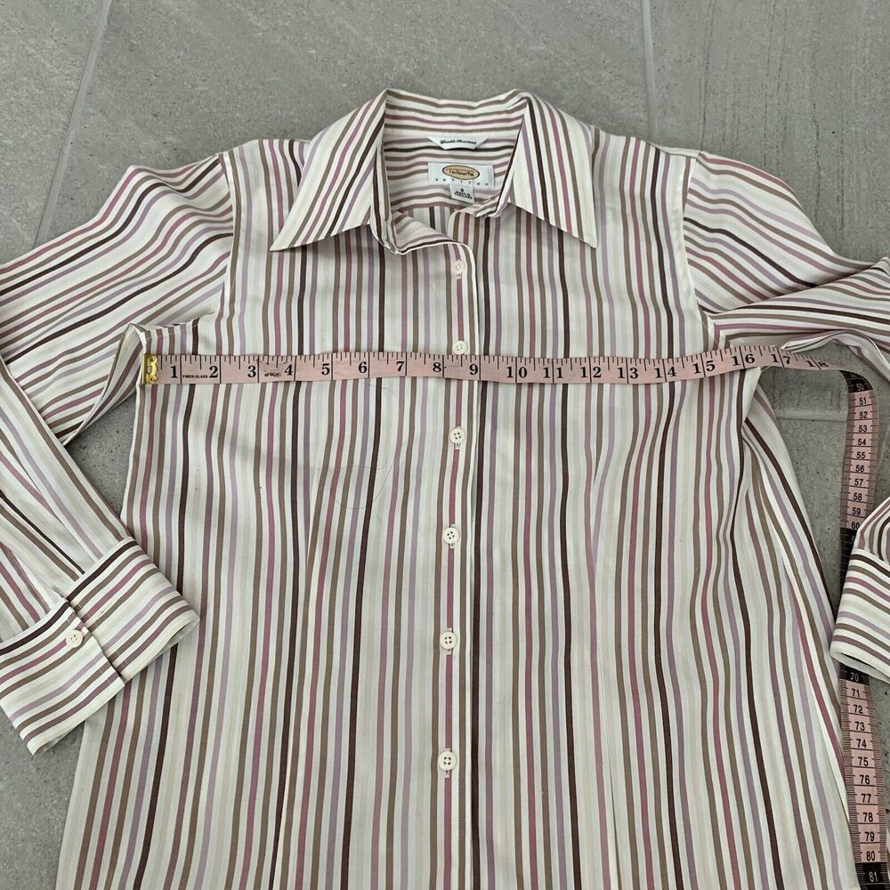 TALBOTS WRINKLE RESISTANT Stretch Cotton Shirt - Size 2, Red White Stripes - Picture 3 of 4